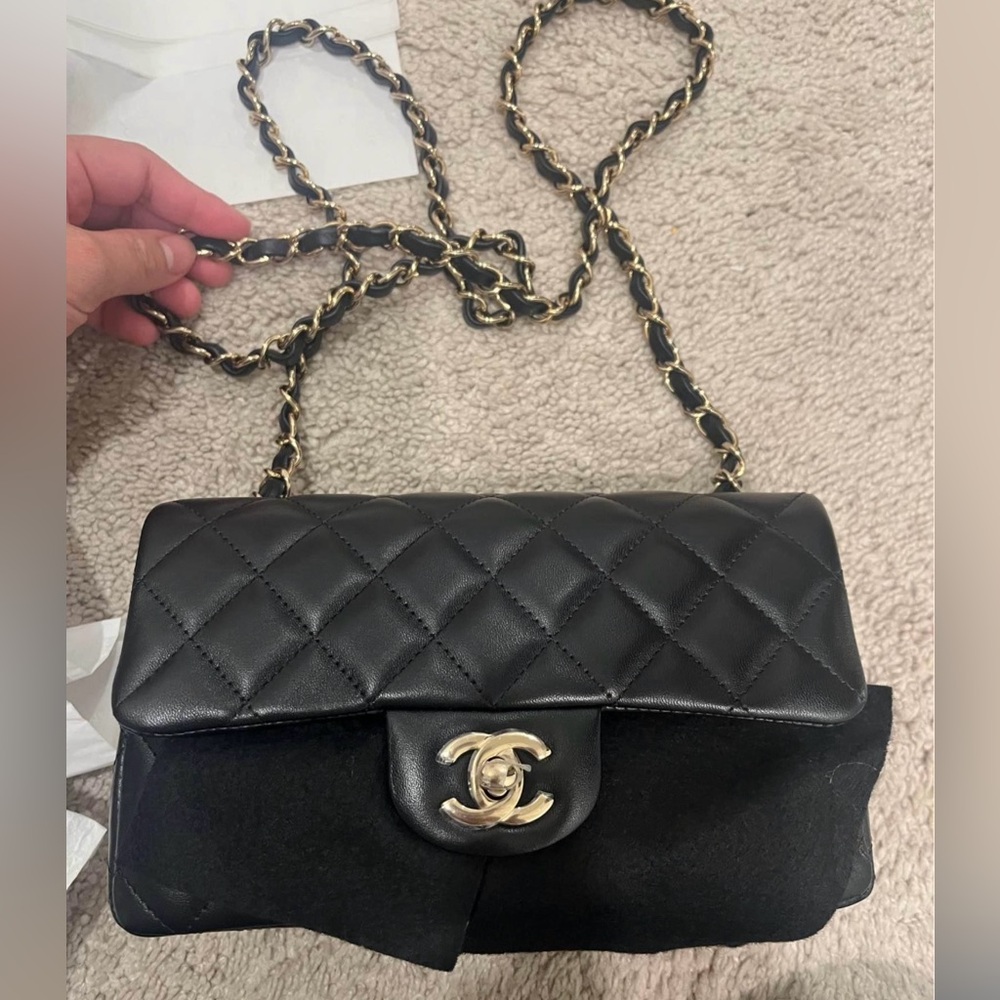 🔥FLASH SALE🔥CHANEL Rectangular Mini Black Quilted Single Flap Bag with LGH